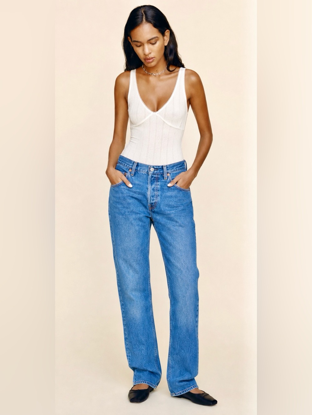 NWOT CLYQUE The Label Pointelle Picot V-Neck Sleeveless Cotton Thong Bodysuit XS